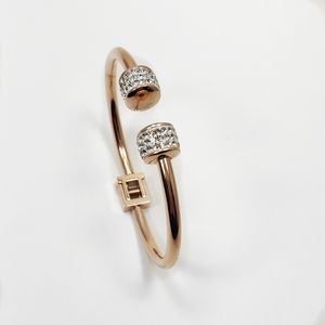 Rose Gold Stainless Steel CZ Cuff Bracelet